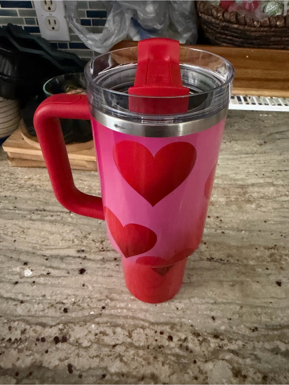Stanley Red and Pink Heart Travel Mug with Handle 40oz - Picture 3 of 3